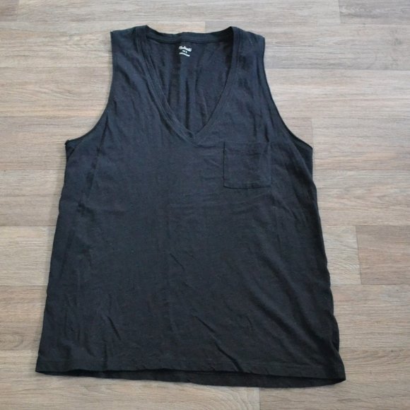 Madewell Whisper Soft Cotton V-neck Black Pocket Tank Top Size Small - Picture 1 of 3